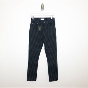 Swedish Hasbeens Short Slim Pant Straight Leg Jeans Black Pinstripe 27 NWT